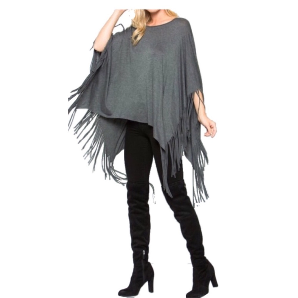 NWT Charcoal Gray Fringe Poncho